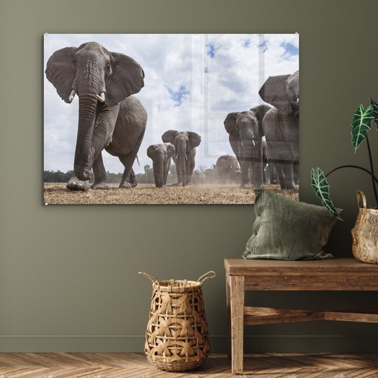 MuchoWow® Peinture sur verre 120x80 cm - Peinture sur verre acrylique - Éléphant - Animaux - Nature - Uni - Photo sur verre - Peintures
