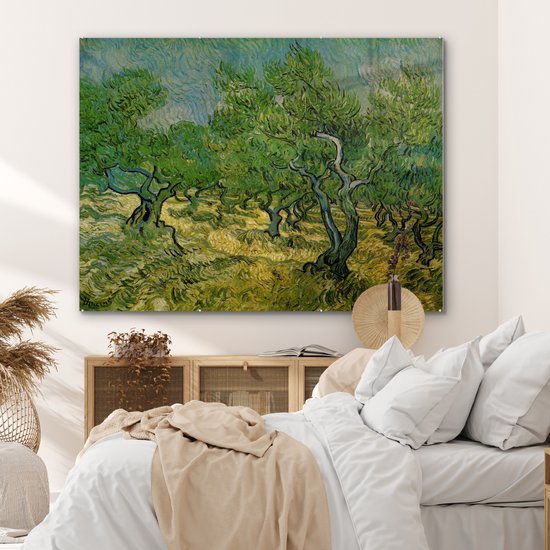 MuchoWow® Peinture sur verre 160x120 cm - Peinture sur verre acrylique - Oliveraie - Vincent van Gogh - Photo sur verre - Peintures