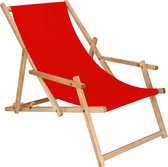 Springos - Ligbed - Strandstoel - Ligstoel - Verstelbaar - Arm Leuning - Beukenhout - Geïmpregneerd - Handgemaakt - Rood