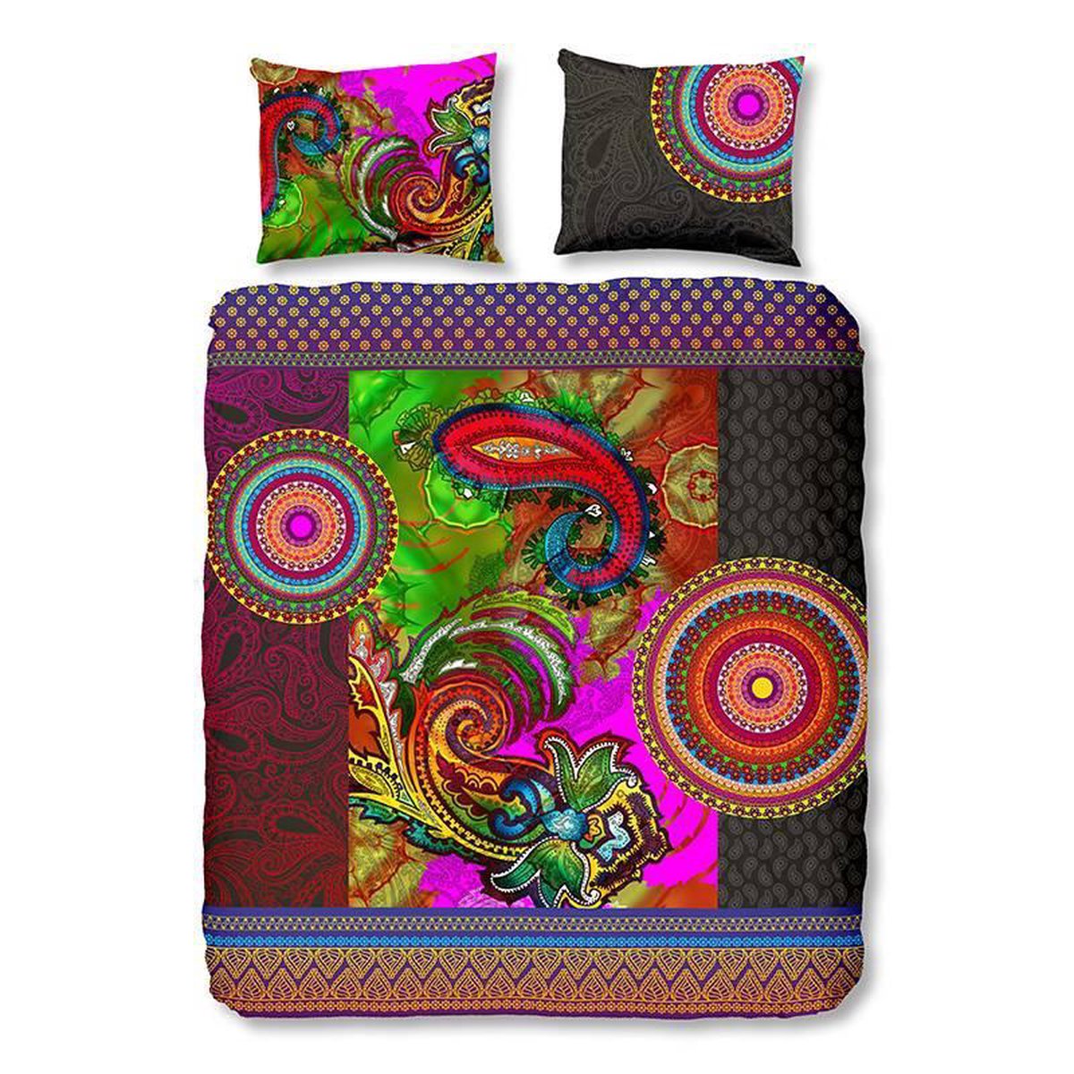 Hip Dekbedovertrek Jaipur 1-persoons (140 x 220 cm + 1 kussensloop) Katoensatijn Paars Meerkleurig Multi Multicolor