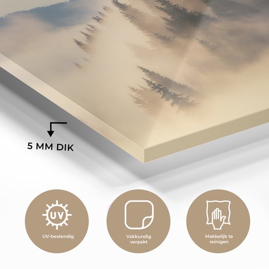 MuchoWow® Peinture sur verre 90x60 cm - Peinture sur verre acrylique - Lever de soleil brumeux dans les montagnes en été - Photo sur verre - Peintures