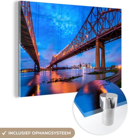 MuchoWow® Glasschilderij 120x80 cm - Schilderij acrylglas - Amerika - Brug - Water - Foto op glas - Schilderijen