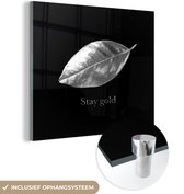 MuchoWow® Peinture sur verre 50x50 cm - Peinture sur verre acrylique - Feuille - Citations - Zwart - Wit - Photo sur verre - Peintures