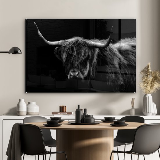 Peinture sur verre - un montagnard écossais sur fond noir - noir et blanc - 120x80 cm - Peintures sur Verre Peintures - Photo sur Glas