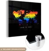 MuchoWow® Glasschilderij 50x50 cm - Schilderij acrylglas - Wereldkaart - Pride - Love - Foto op glas - Schilderijen