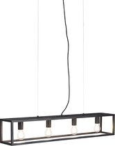 QAZQA cage - Industriele Hanglamp eettafel voor boven de eettafel | in eetkamer - 4 lichts - L 1000 mm - Zwart - Industrieel - Woonkamer