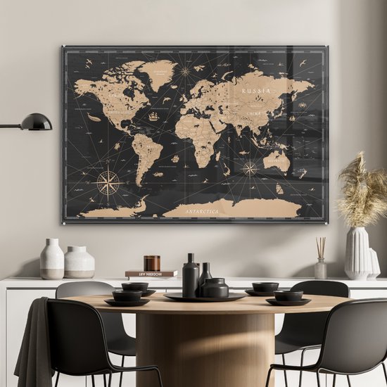 Peinture sur Verre - Carte - Monde - Marron - 120x80 cm - Peintures sur Verre Peintures - Photo sur Glas
