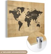 MuchoWow® Glasschilderij 40x30 cm - Schilderij acrylglas - Wereldkaart - Retro - Bruin - Foto op glas - Schilderijen