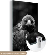MuchoWow® Glasschilderij 60x90 cm - Schilderij acrylglas - Close-up van een steenarend - zwart wit - Foto op glas - Schilderijen