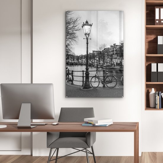 Peinture sur verre - Amsterdam au crépuscule - noir et blanc - 80x120 cm - Peintures Plexiglas