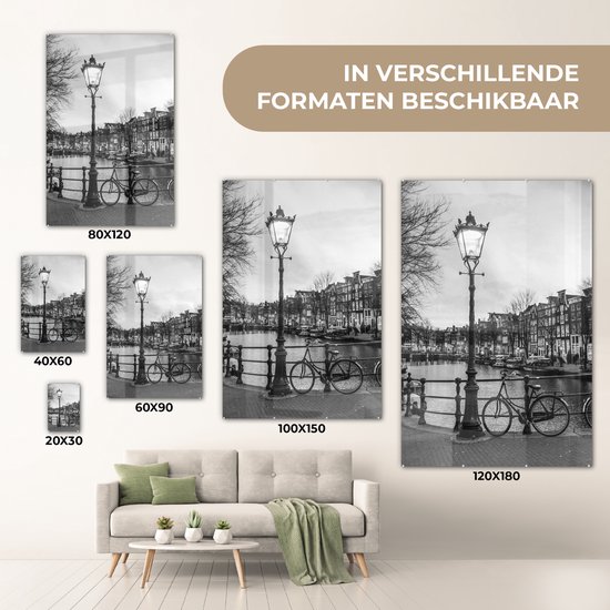 Peinture sur verre - Amsterdam au crépuscule - noir et blanc - 80x120 cm - Peintures Plexiglas