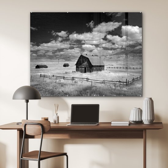 Peinture sur Verre - Amérique - Zwart - Wit - Grange - 120x90 cm - Peintures sur Verre Peintures - Photo sur Glas