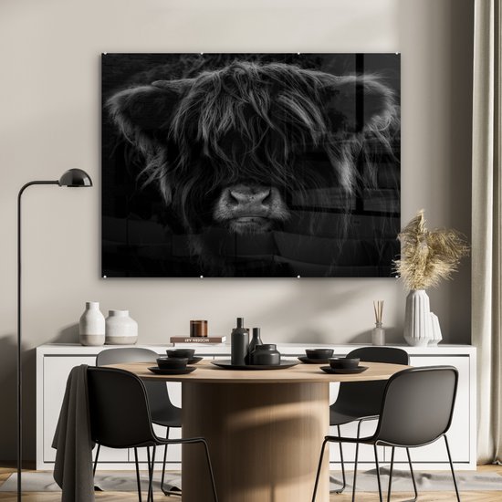 Peinture sur verre - Portrait sombre montagnard écossais - noir et blanc - 120x90 cm - Peintures sur Verre Peintures - Photo sur Glas