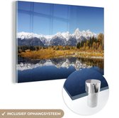 MuchoWow® Glasschilderij 90x60 cm - Schilderij acrylglas - Amerika - Berg - Reflectie - Foto op glas - Schilderijen