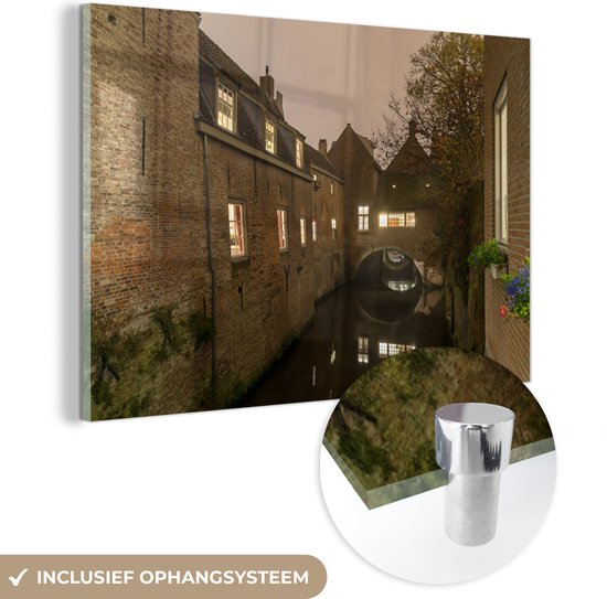 MuchoWow® Glasschilderij 60x40 cm - Schilderij acrylglas - Historische grachten in de Nederlandse stad Den Bosch - Foto op glas - Schilderijen