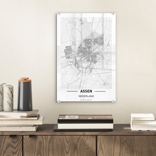 MuchoWow® Peinture sur verre 20x30 cm - Peinture sur verre acrylique - Plan de la ville d'Assen - Photo sur verre - Peintures - Carte