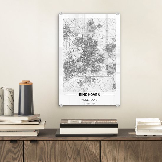 Peinture sur verre - Plan de la ville d'Eindhoven - 20x30 cm - Peintures sur verre acrylique - Photo sur Glas - Carte