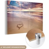 MuchoWow® Peinture sur verre 150x100 cm - Peinture sur verre acrylique - Coeur sur la plage aux Nederland - Photo sur verre - Peintures