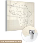 MuchoWow® Glasschilderij 50x50 cm - Schilderij acrylglas - Kaart van Afrika schets - Foto op glas - Schilderijen
