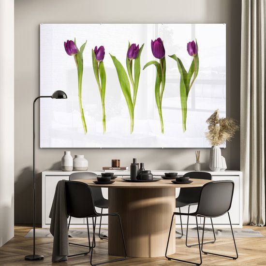 Peinture sur verre - Cinq tulipes à la suite - 150x100 cm - Peintures sur Verre Peintures - Photo sur Glas