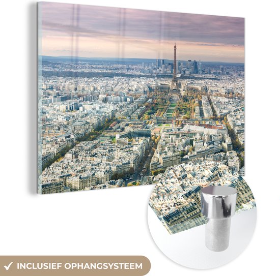 MuchoWow® Glasschilderij 150x100 cm - Schilderij acrylglas - Parijs - Eiffeltoren - Stad - Foto op glas - Schilderijen