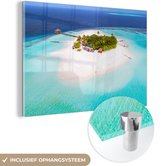 MuchoWow® Glasschilderij 60x40 cm - Schilderij acrylglas - Tropisch eiland in de Malediven - Foto op glas - Schilderijen