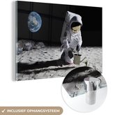 MuchoWow® Peinture sur Verre - Astronaute - Lune - Terre - 150x100 cm - Peintures sur Verre Acrylique - Photo sur Glas