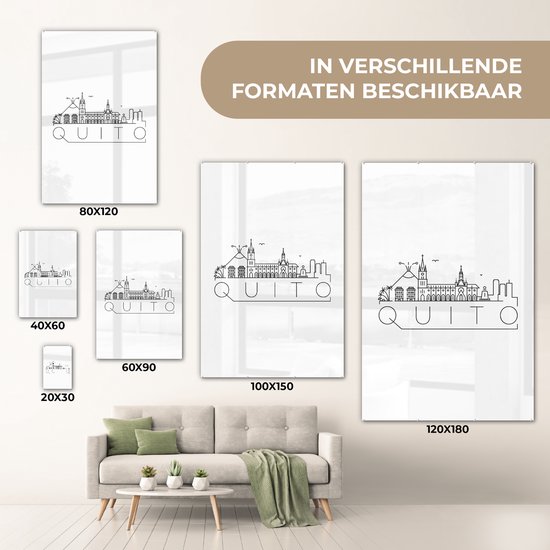 MuchoWow® Peinture sur verre 80x120 cm - Peinture sur verre acrylique - Vue sur la ville "Quito" sur fond blanc - Photo sur verre - Peintures