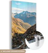 MuchoWow® Glasschilderij 40x60 cm - Schilderij acrylglas - Alpen - Berg - Weg - Foto op glas - Schilderijen