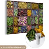 MuchoWow® Glasschilderij 90x60 cm - Schilderij acrylglas - Close-up van gedroogde bloemen - Foto op glas - Schilderijen