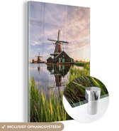 MuchoWow® Glasschilderij 20x30 cm - Schilderij acrylglas - Windmolens langs het water - Foto op glas - Schilderijen