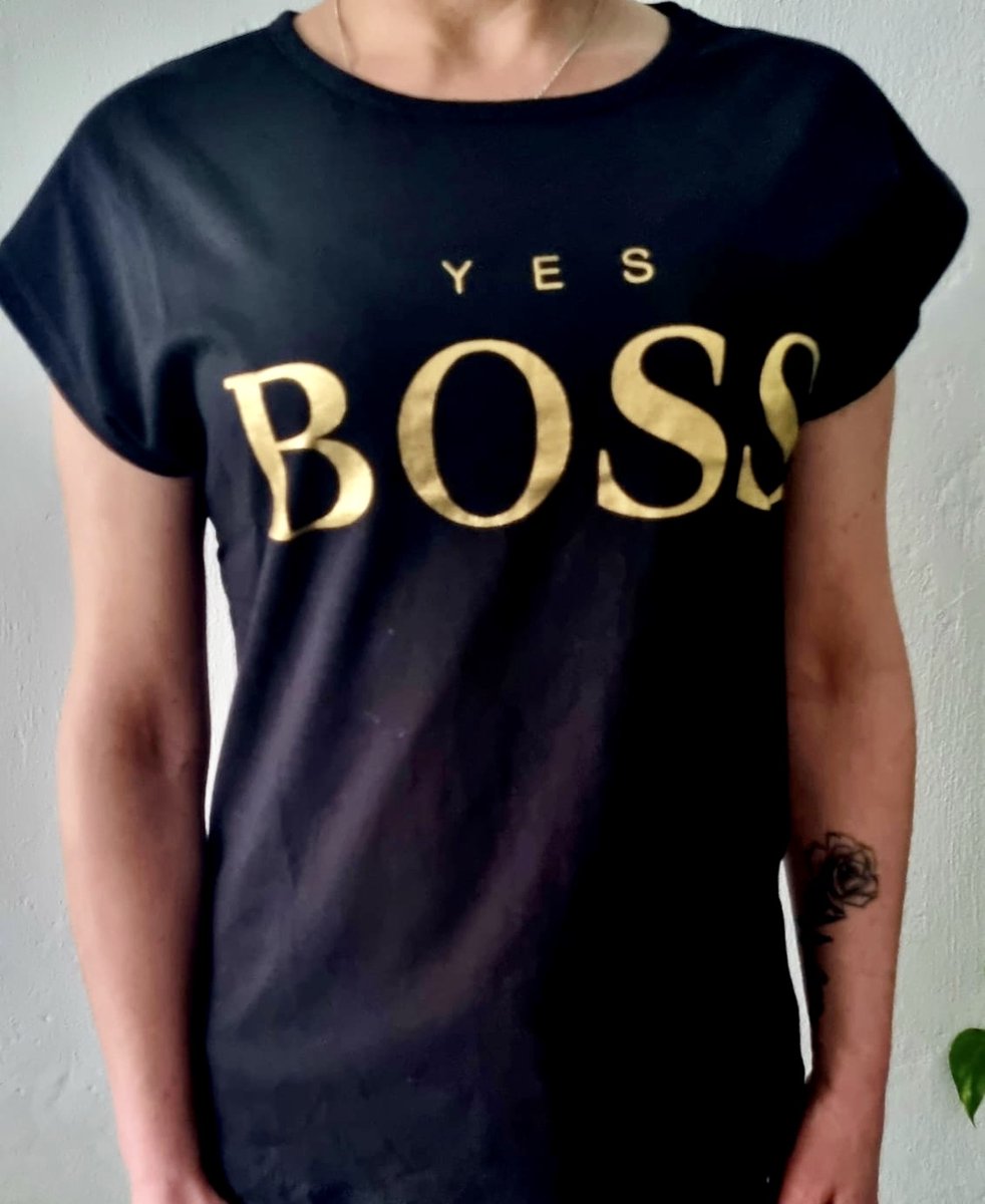 T-shirt Yes Boss black&gold S