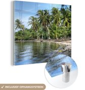 MuchoWow® Glasschilderij 90x90 cm - Schilderij acrylglas - Hoge bomen op het Frans-Polynesische eiland Mo'orea - Foto op glas - Schilderijen