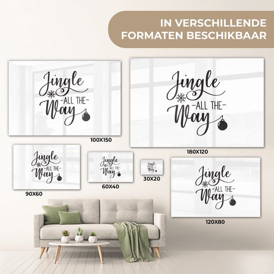 MuchoWow® Peinture sur verre 180x120 cm - Peinture sur verre acrylique - Citation de Noël "Jingle all the way" avec fond blanc - Photo sur verre - Peintures