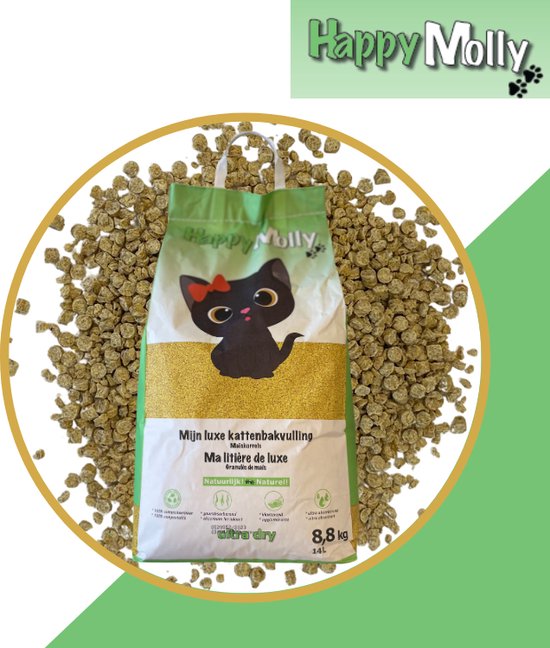 Litière de Luxe pour chat à base de grains de maïs (sac 14L) Happy Molly |  bol.com