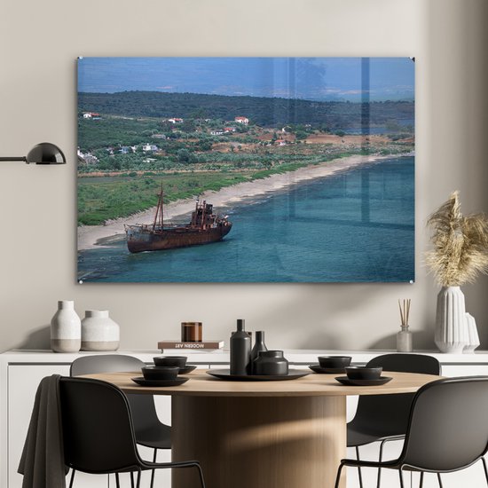 MuchoWow® Peinture sur verre - Naufrage sur la côte du Péloponnèse, Grèce - 90x60 cm - Peintures sur verre acrylique - Photo sur Glas