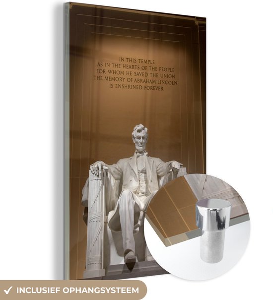 MuchoWow® Glasschilderij 120x180 cm - Schilderij acrylglas - Het beeld van Abraham Lincoln in het Lincoln Memorial in Washington D.C. - Foto op glas - Schilderijen