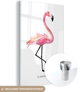 MuchoWow® Glasschilderij 120x180 cm - Schilderij acrylglas - Tekening - Flamingo - Roze - Foto op glas - Schilderijen