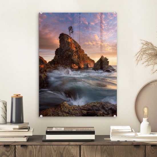 MuchoWow® Peinture sur Verre - Mer - Île - Arbre - 30x40 cm - Peintures sur Verre Acrylique - Photo sur Glas