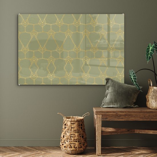 MuchoWow® Peinture sur verre 90x60 cm - Peinture sur verre acrylique - Motifs - Vert - Or - Ligne - Photo sur verre - Peintures