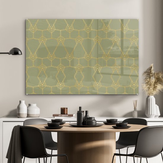 MuchoWow® Peinture sur verre 90x60 cm - Peinture sur verre acrylique - Motifs - Vert - Or - Ligne - Photo sur verre - Peintures