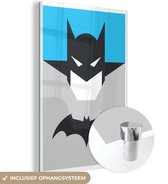 MuchoWow® Glasschilderij - Illustratie van Batman op een blauwe achtergrond - 80x120 cm - Acrylglas Schilderijen - Foto op Glas