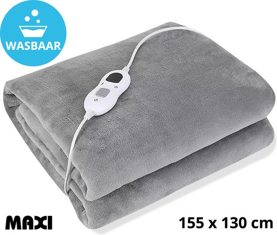 Maxi Elektrische deken – Warmtedeken – Elektrische bovendeken – Warmte deken met 3 standen – Wasbaar – 155x130cm
