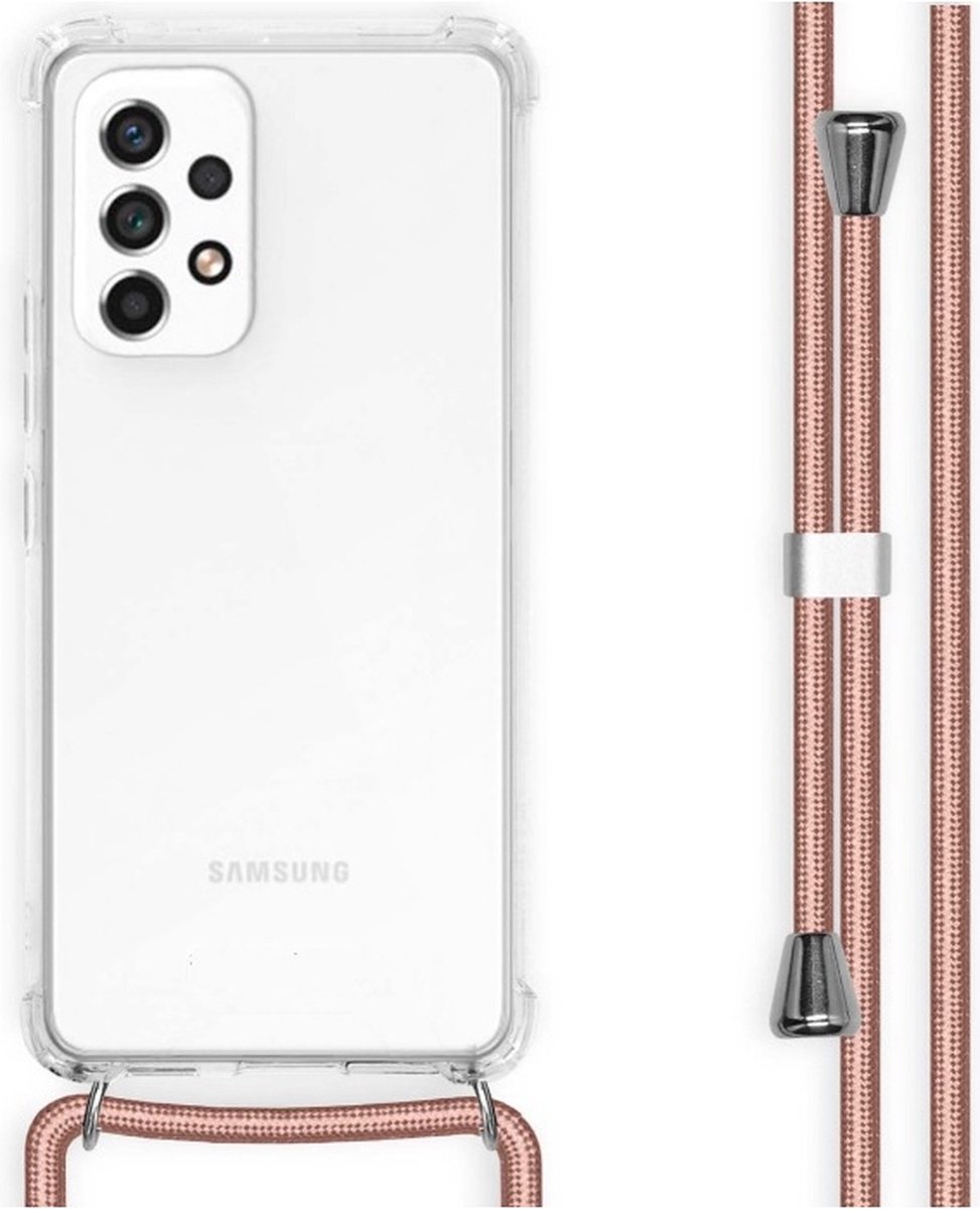 Samsung Galaxy A53– Telefoonhoes met Koord - Rosé Goud - Telefoonkoord – Backcover met Koord – Telefoon Koord – Telefoonketting – Telefoonhoesje met Koord – Hoesje met Koord – Transparant Backcover Hoesje