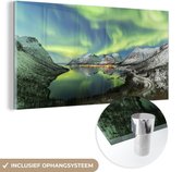 MuchoWow® Glasschilderij 160x80 cm - Schilderij acrylglas - Noorderlicht - Fjord - Noorwegen - Foto op glas - Schilderijen