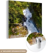 MuchoWow® Glasschilderij 20x20 cm - Schilderij acrylglas - Waterval Nationaal park Fiordland in Nieuw-Zeeland - Foto op glas - Schilderijen