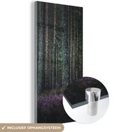MuchoWow® Glasschilderij 80x160 cm - Schilderij acrylglas - Lavendel in bos - Foto op glas - Schilderijen