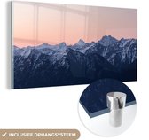 MuchoWow® Glasschilderij 80x40 cm - Schilderij acrylglas - Alpen - Berg - Zonsondergang - Sneeuw - Foto op glas - Schilderijen