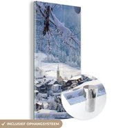 MuchoWow® Glasschilderij 60x120 cm - Schilderij acrylglas - Alpen - Sneeuw - Dorp - Foto op glas - Schilderijen