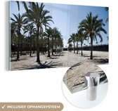 MuchoWow® Glasschilderij 120x60 cm - Schilderij acrylglas - De rijen met palmbomen op een promenade op Mallorca - Foto op glas - Schilderijen